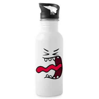 Lustiges Cartoon-Gesicht wütend - Trinkflasche mit integriertem Trinkhalm - Weiß - Rechts