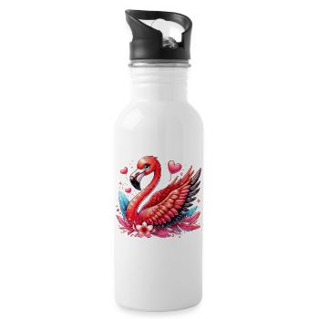 Flamingo - Trinkflasche mit integriertem Trinkhalm - Weiß - Rechts