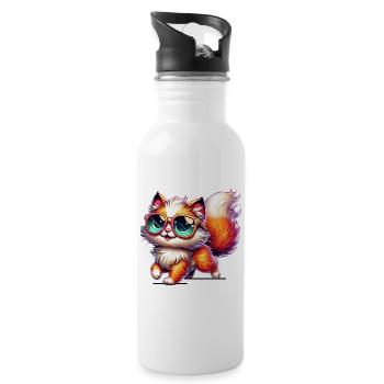 Cat with Sunglasses Pet Cat Lover - Water bottle with straw - white - Right