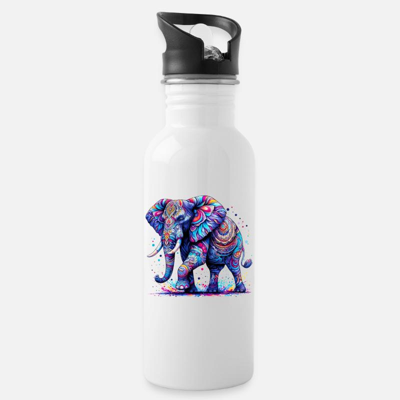 Elefant - Trinkflasche mit integriertem Trinkhalm - Weiß