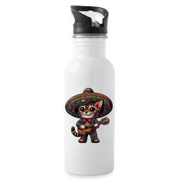 Cinco de Mayo Chat du Bengale dans le style Mariachi - Gourde avec paille intégrée - blanc - Droite
