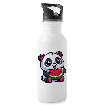 Panda Mit Wassermelone Fruchtig Niedlich - Trinkflasche mit integriertem Trinkhalm - Weiß - Rechts