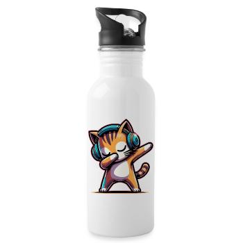 Dabbing Katze - Trinkflasche mit integriertem Trinkhalm - Weiß - Rechts