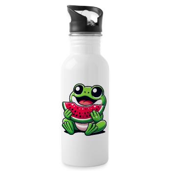Frog Watermelon Fruity Funny - Water bottle with straw - white - Right