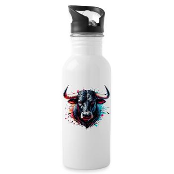 Stier - Trinkflasche mit integriertem Trinkhalm - Weiß - Rechts