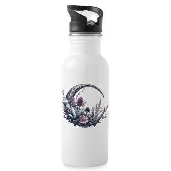 Mondsichel in Silber, mit Kristalle und Blumen - Trinkflasche mit integriertem Trinkhalm - Weiß - Rechts