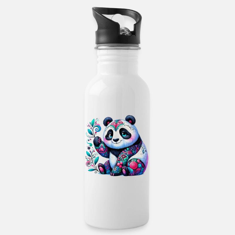 Panda - Trinkflasche mit integriertem Trinkhalm - Weiß