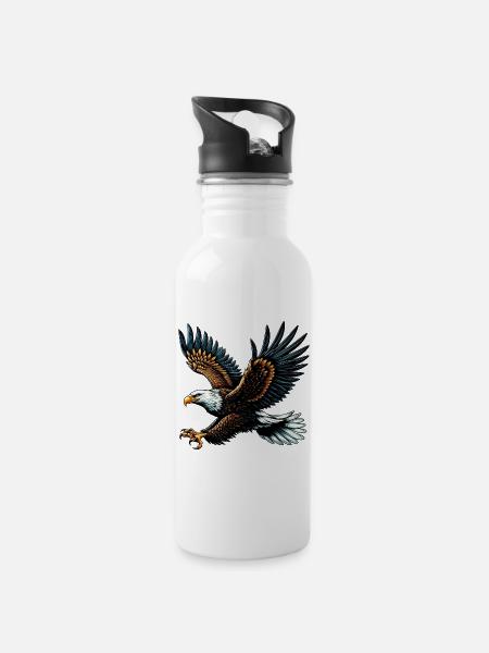 Adler - Trinkflasche mit integriertem Trinkhalm - Weiß