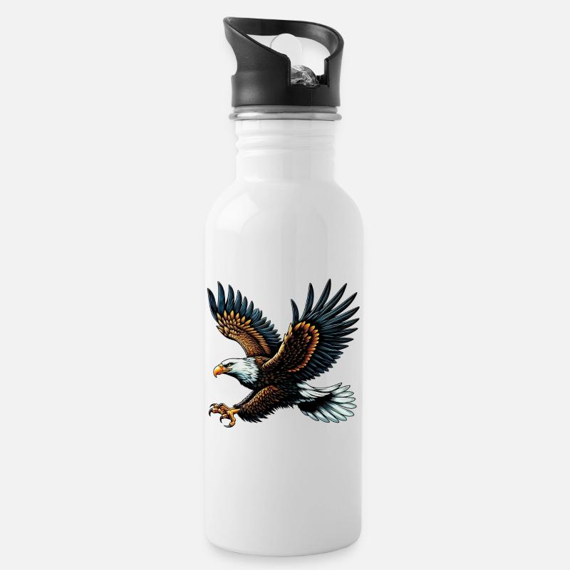 Adler - Trinkflasche mit integriertem Trinkhalm - Weiß
