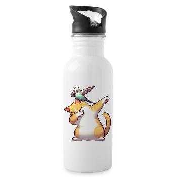 Chat et perruche dabbing mignon - Gourde avec paille intégrée - blanc - Droite
