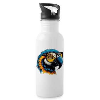 Papagei mit Brille - Trinkflasche mit integriertem Trinkhalm - Weiß - Rechts