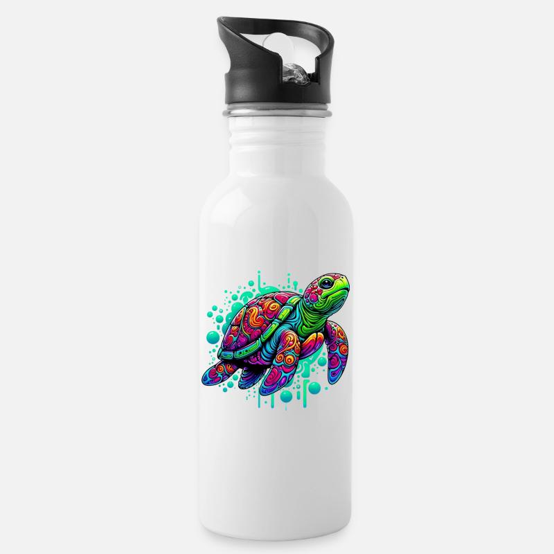 Schildkröte - Trinkflasche mit integriertem Trinkhalm - Weiß