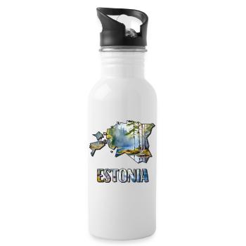 Watercolor Map of Estonia - Water bottle with straw - white - Right
