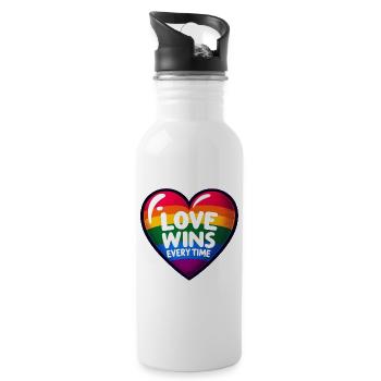 LIEBE GEWINNT JEDES MAL: Feiern Sie Stolz und Einheit - Trinkflasche mit integriertem Trinkhalm - Weiß - Rechts