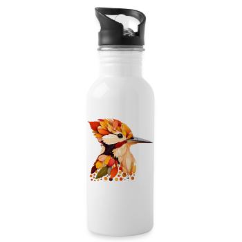 schöner Specht, gestaltet aus bunten Blättern - Trinkflasche mit integriertem Trinkhalm - Weiß - Rechts