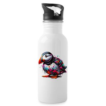 Papageitaucher - Trinkflasche mit integriertem Trinkhalm - Weiß - Rechts