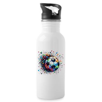 Colourful dynamic football motif with light reflections - Water bottle with straw - white - Right