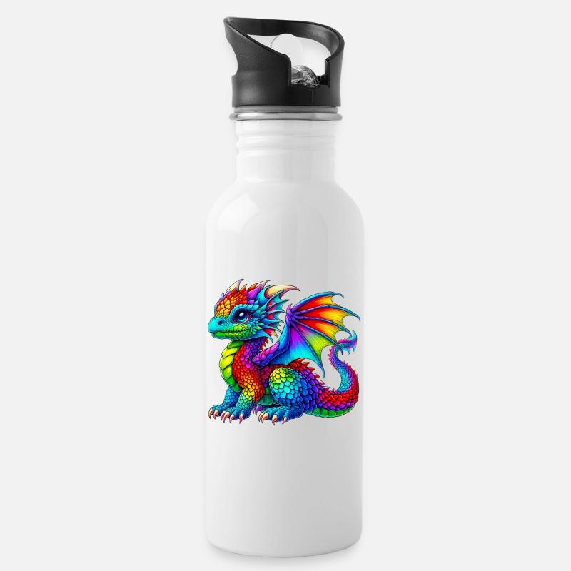 Drache - Trinkflasche mit integriertem Trinkhalm - Weiß
