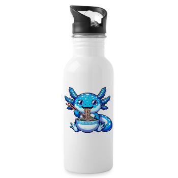 Blaue Nudeln Drachen Essstäbchen - Trinkflasche mit integriertem Trinkhalm - Weiß - Rechts