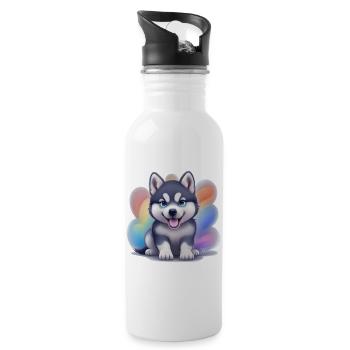 Chiot Husky Sibérien - Gourde avec paille intégrée - blanc - Droite