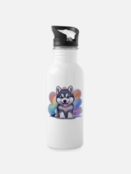 Chiot Husky Sibérien - Gourde avec paille intégrée - blanc
