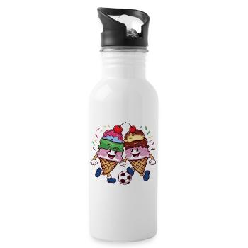 Sommer Sonne Fussball lachende kickende Eistüten - Trinkflasche mit integriertem Trinkhalm - Weiß - Rechts