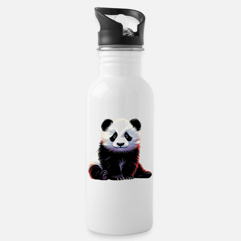 Panda - Trinkflasche mit integriertem Trinkhalm - Weiß