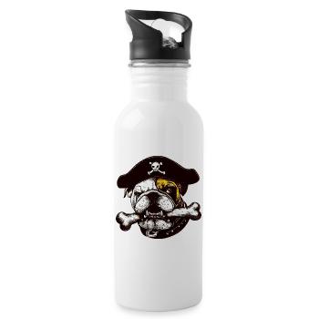 Pirate Bulldog Dog - Water bottle with straw - white - Right