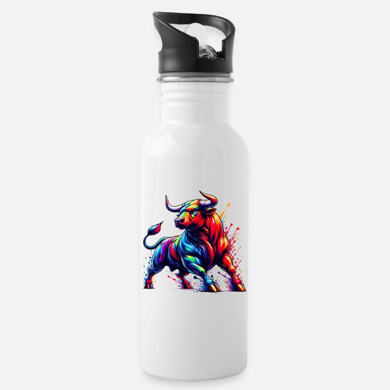 Stier - Trinkflasche mit integriertem Trinkhalm - Weiß