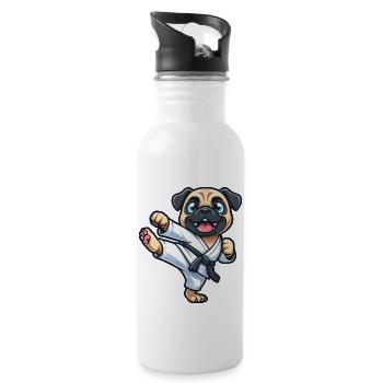 Lustiger Mops Karate Kampfsport Martial Arts Hund - Trinkflasche mit integriertem Trinkhalm - Weiß - Rechts