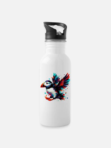 Papageitaucher - Trinkflasche mit integriertem Trinkhalm - Weiß