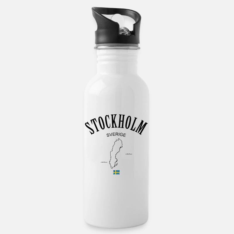 Nordische Flagge Minimal - Trinkflasche mit integriertem Trinkhalm - Weiß