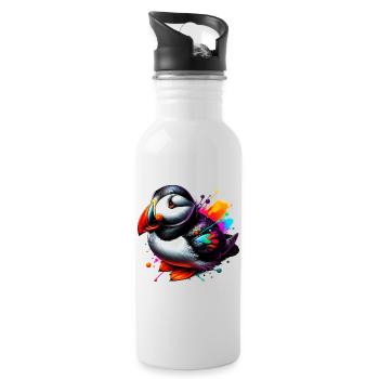 Papageitaucher - Trinkflasche mit integriertem Trinkhalm - Weiß - Rechts