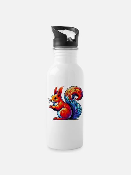 Eichhörnchen - Trinkflasche mit integriertem Trinkhalm - Weiß