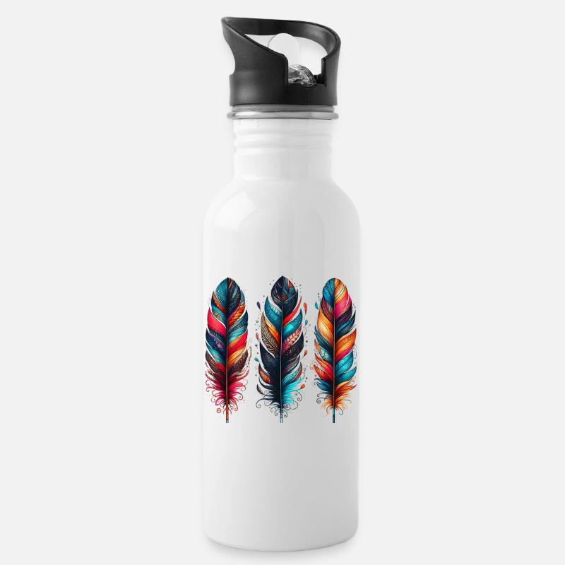 Feder - Trinkflasche mit integriertem Trinkhalm - Weiß