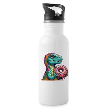 Dino donut motif: An adventure for those with a sweet tooth - Water bottle with straw - white - Right