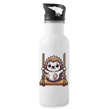 Cute hedgehog swings cartoon playground fun - Water bottle with straw - white - Right
