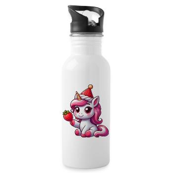 Douce Licorne Fraise Fantaisiste Été Fruité - Gourde avec paille intégrée - blanc - Droite