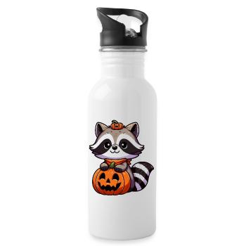 raton laveur mignon Halloween citrouille style dessin animé - Gourde avec paille intégrée - blanc - Droite