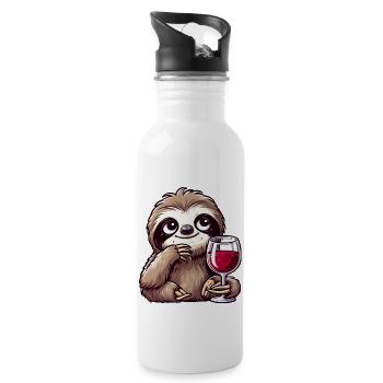 mignon paresseux buvant du vin rouge dessin animé drôle - Gourde avec paille intégrée - blanc - Droite