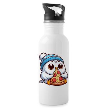 Eule Schneeeule Pizza Pizzaliebhaber Winter - Trinkflasche mit integriertem Trinkhalm - Weiß - Rechts