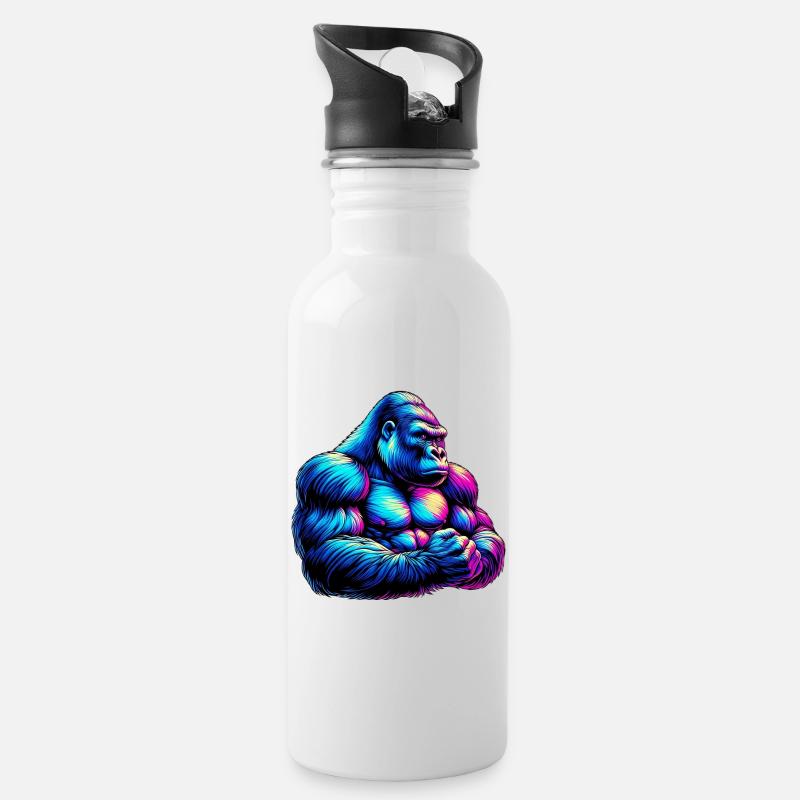 Gorilla - Trinkflasche mit integriertem Trinkhalm - Weiß