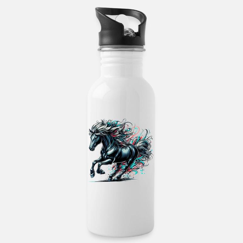 Pferd - Trinkflasche mit integriertem Trinkhalm - Weiß