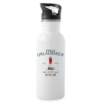 Büsum, ready for vacation, lighthouse, Germany - Water bottle with straw - white - Right