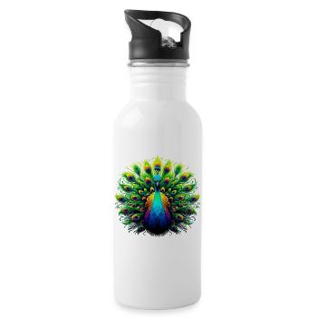 Pfau - Trinkflasche mit integriertem Trinkhalm - Weiß - Rechts