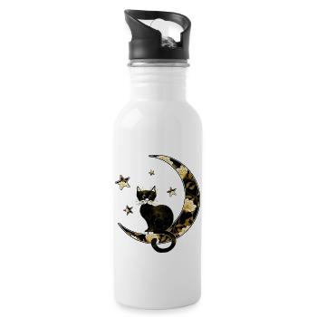 Katze - Trinkflasche mit integriertem Trinkhalm - Weiß - Rechts