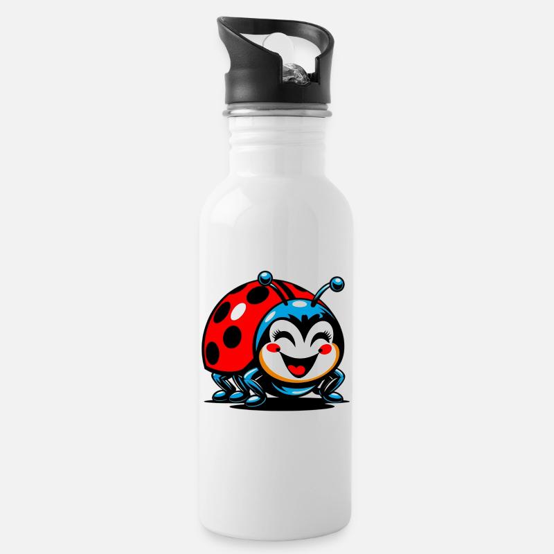 Marienkäfer - Trinkflasche mit integriertem Trinkhalm - Weiß