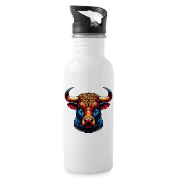 Stier - Trinkflasche mit integriertem Trinkhalm - Weiß - Rechts