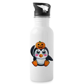 Mignon Halloween Pingouin Citrouille Dessin Animé Design - Gourde avec paille intégrée - blanc - Droite