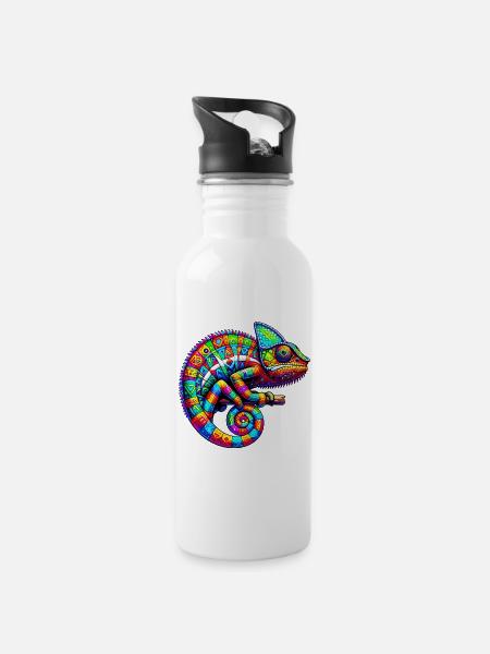 Chamäleon - Trinkflasche mit integriertem Trinkhalm - Weiß